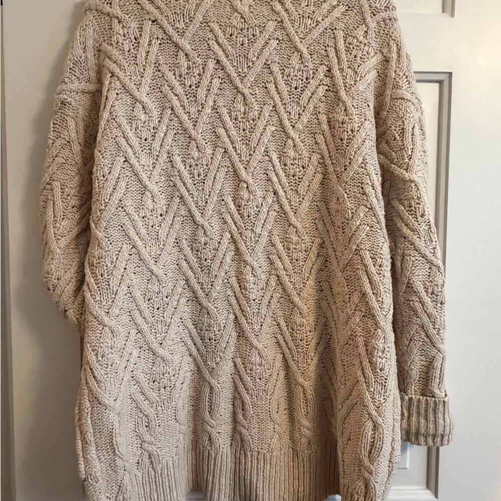 Free People Chunky Cable Knit Button-Front Cardigan - Beige Cream - Picture 4 of 5